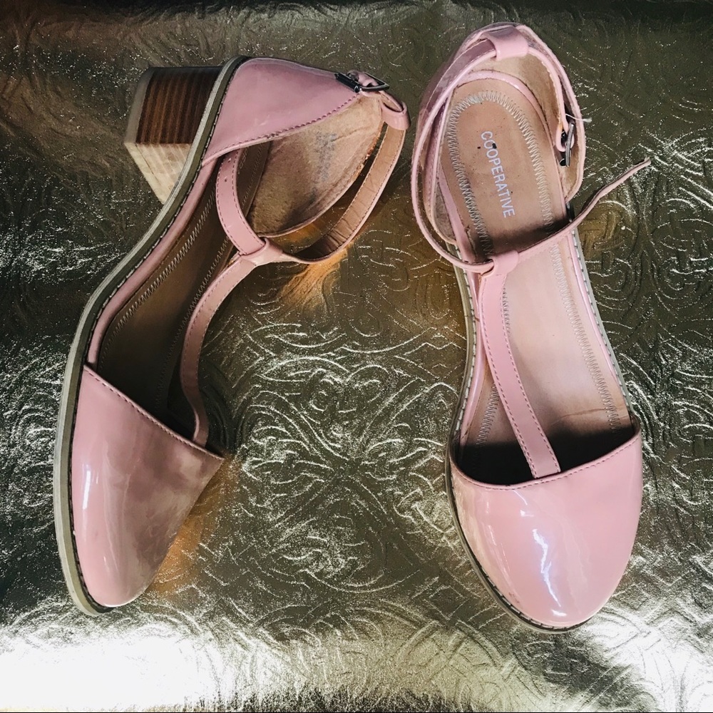 Pink Patent Leather T-Strap Sandals